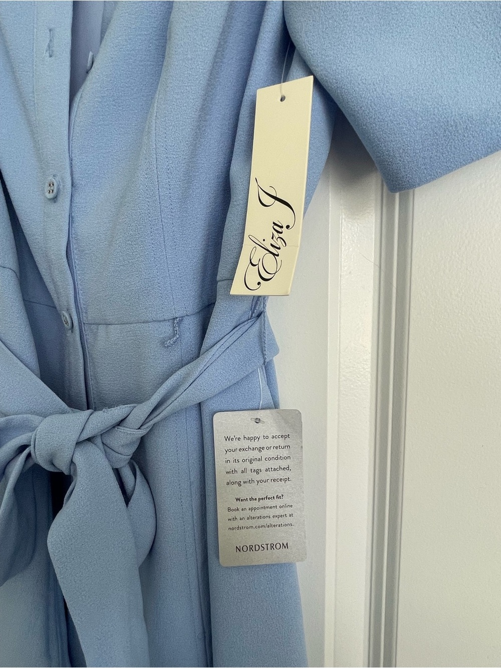 Eliza J Light Blue Button-Front Tie-Waist Shirt Dress - Picture 4 of 6